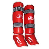 Захист гомілки та стопи для єдиноборств Lev Sport (захист ніг цільний) S-XL шкірозамінник, червоний
