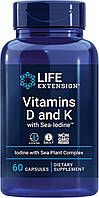 Вітамін Д і К з йодом Vitamins D and K with Sea-Iodine Life Extension 60 капсул