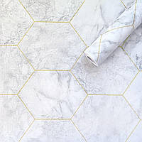 Самоклеющаяся пленка серый мрамор золотые соты 0,45х10м (KN-X0051-1) SW-00001212