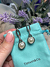 Сережки тіффані hardwear, сталь, на гвоздику з перлами