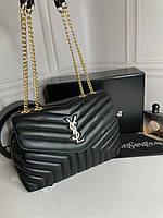 Жіноча трендова сумочка Yves Saint Laurent  ⁇  Сумка чорна із золотистим лого Ів Сен Лоран