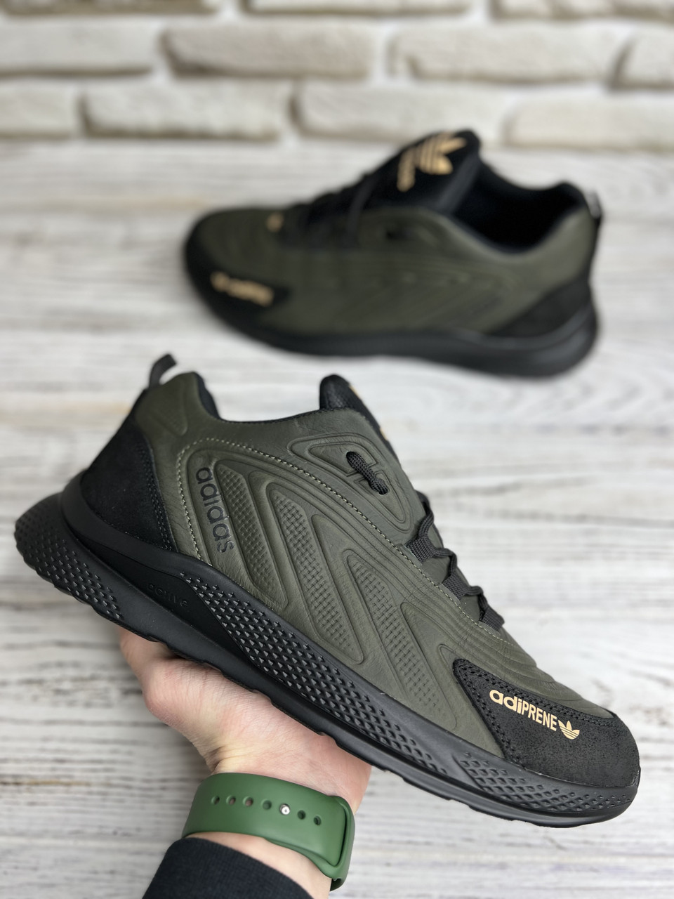 Кроссовки Мужские Adidas (адидас) Натуральная Кожа Цвет Хаки — Купить ...