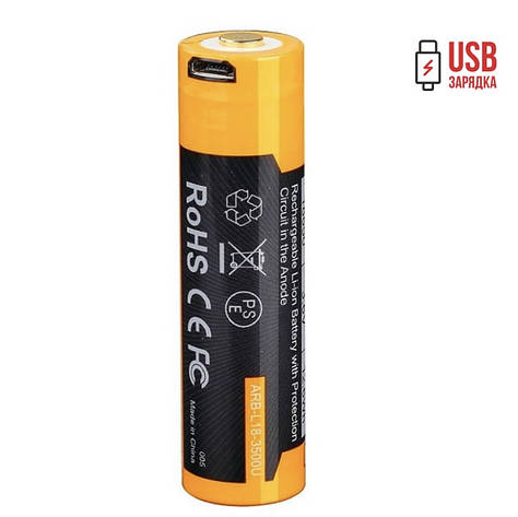 Аккумулятор 18650 Fenix 3500 mAh ARB-L18-3500U micro usb зарядка, фото 2