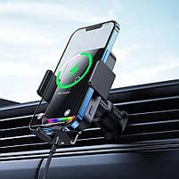 Автомобільний тримач з бездротовою зарядкою Baseus Halo Electric 15W, фото 3