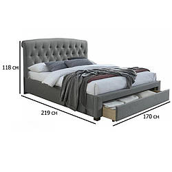 Сіре двоспальне ліжко з високим узголів'ям з оксамиту Avanti 160х200 см з шухлядою для білизни