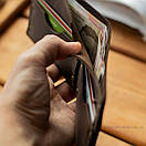 Шкіряний коричневий гаманець NORB з натуральної телячої шкіри на заклепках з фіксацією на кнопці ручної роботи, фото 3