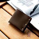 Шкіряний коричневий гаманець NORB з натуральної телячої шкіри на заклепках з фіксацією на кнопці ручної роботи, фото 2