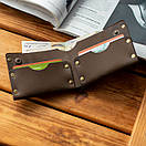 Шкіряний коричневий гаманець NORB з натуральної телячої шкіри на заклепках з фіксацією на кнопці ручної роботи, фото 6