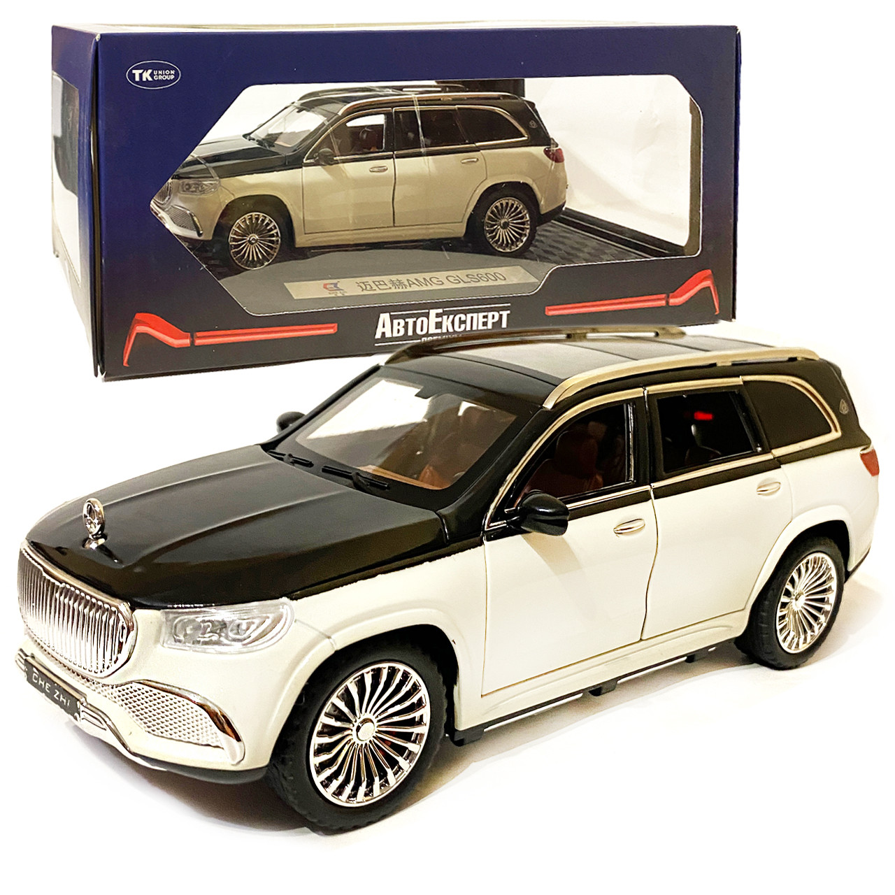Машинка іграшкова Maybach GLS600 «АвтоЕксперт» Преміум Майбах метал чорний з білим світ звук 21*8*7 см (GT-0311), фото 1