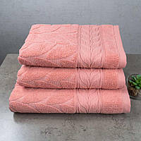 Набор махровых полотенец Листья 3шт GM Textile 50x90см, 50x90см, 70x140см 550г/м2 (Розовый)