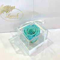 Бірюзовий стабілізований бутон троянди в подарунковій коробці Lerosh — Classic