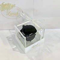 Чорний стабілізований бутон троянди в подарунковій коробці Lerosh — Classic