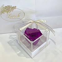 Фіолетовий стабілізований бутон троянди в подарунковій коробці Lerosh — Classic