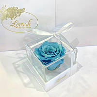 Блакитний стабілізований бутон троянди в подарунковій коробці Lerosh — Classic