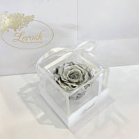 Срібний стабілізований бутон троянди в подарунковій коробці Lerosh — Classic