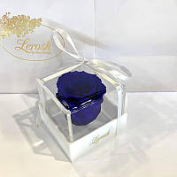 Синій стабілізований бутон троянди в подарунковій коробці Lerosh — Classic