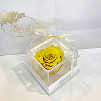 Жовтий стабілізований бутон троянди в подарунковій коробці Lerosh — Classic