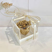 Золотий стабілізований бутон троянди в подарунковій коробці Lerosh — Classic