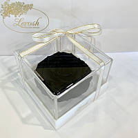 Чорний стабілізований бутон троянди в подарунковій коробці Lerosh — Premium