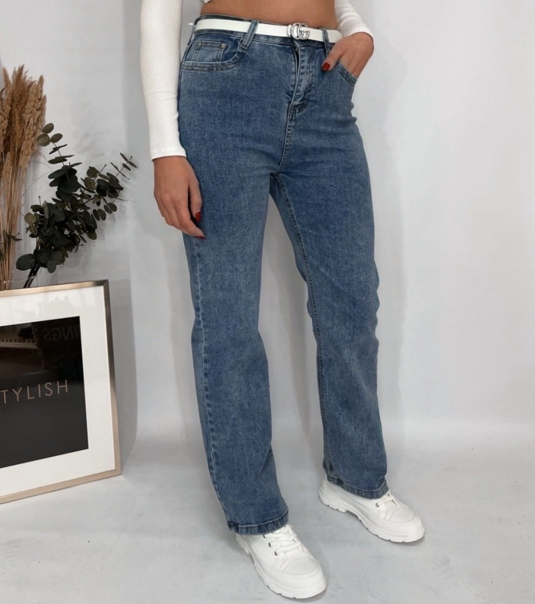 Джинси жіночі прямі стрейч висока посадка 28 блакитні, фото 1