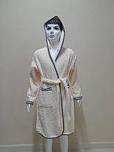 Халат для дівчинки махровий з капюшоном, поясом та кишенями Тм Zeron Туреччина крем