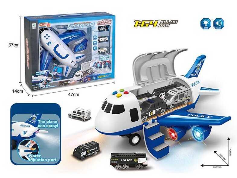 Літак 660 А-312 (12/2) "Поліція", інція, парогенератор, 3 машинки, на батарейках, світло, звук, дорожні, фото 1