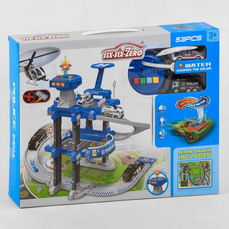 Дитяче паркування гараж Поліція 660 А-304, 3 поверхи, 2 машинки, 1 машинка змінює колір, світло, звук, фото 1