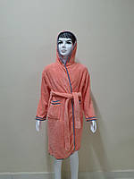 Халат для девочки махровый с капюшоном, поясом и карманами Тм Zeron Турция персик