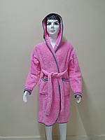 Халат для девочки махровый с капюшоном, поясом и карманами Тм Zeron Турция розовый