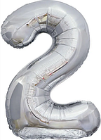 Фольгована куля цифра "2", срібна 80 см. в упаковці.
