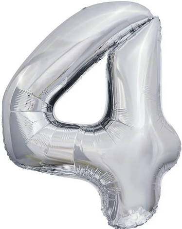 Фольгована куля цифра "4", срібна 80 см. в упаковці., фото 1