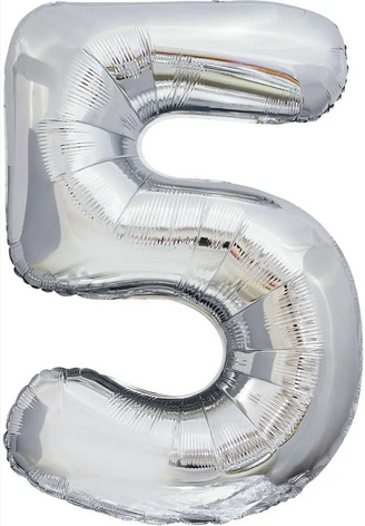 Фольгована куля цифра "5", срібна 80 см. в упаковці., фото 1