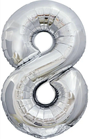 Фольгована куля цифра "8", срібна 80 см. в упаковці.