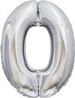 Фольгована куля цифра "0", срібна 80 см. в упаковці.