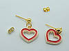 Сережки Liresmina Jewelry сережки-гвоздики цвяшки (пусети) Серце червоне ємаль 2.5 см золотисті, фото 4