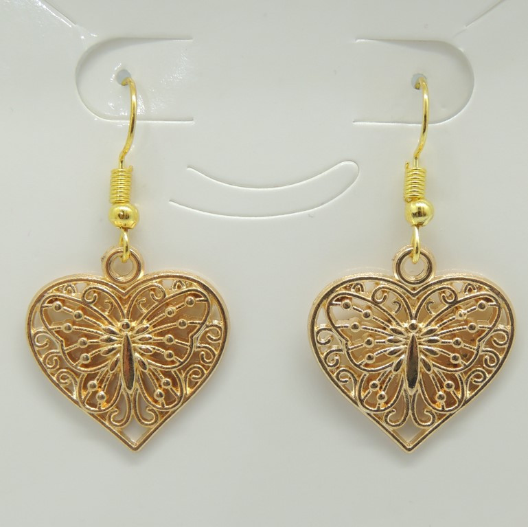 Сережки Liresmina Jewelry сережки гачок (петля) Метелики в серці - Я немов у небесах 4 см золотисті