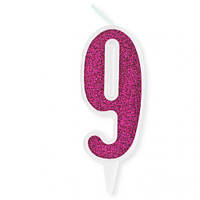 Декоративна свічка "Цифра 9", рожева