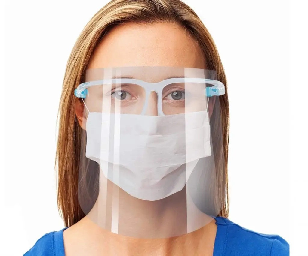 Медичний щиток для обличчя захисний прозорий екран з оправою стоматологічний