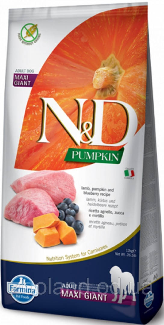 156360 Farmina N&D GF Pumpkin Adult Maxi & Giant Ягня й Чорниця, 12 кг