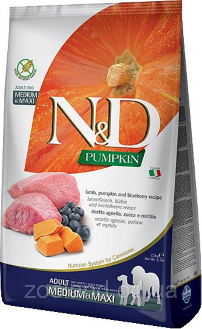 156347 Farmina N&D GF Pumpkin Adult Medium&Maxi Ягня й Чорниця, 2,5 кг