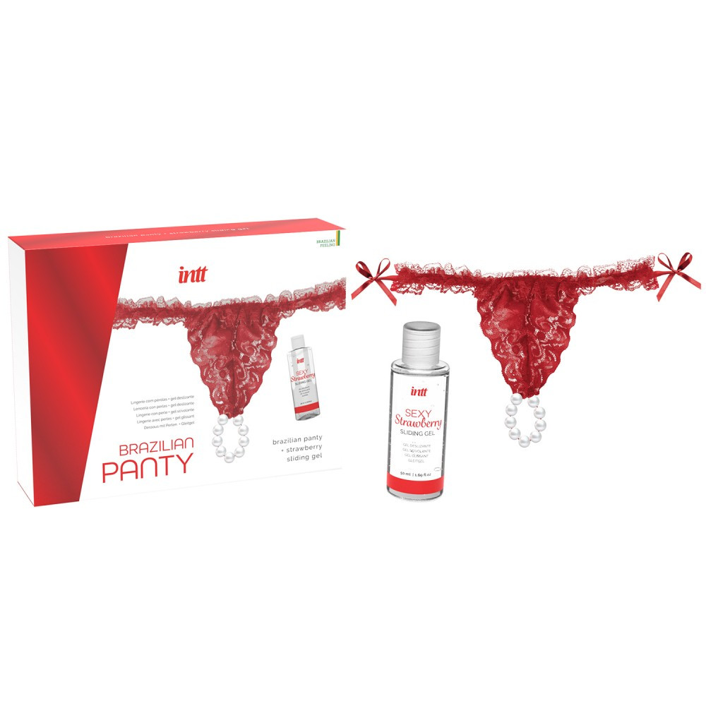 Набір із трусиків та лубриканта INTT BRAZILIAN PANTY RED, фото 1