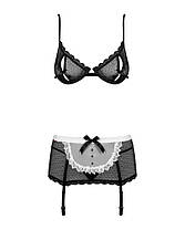 Еротичний костюм покоївкою Obsessive Maidme set 5pcs L/XL, бюстгальтер, пояс з фартухом, панчохи, ст, фото 5