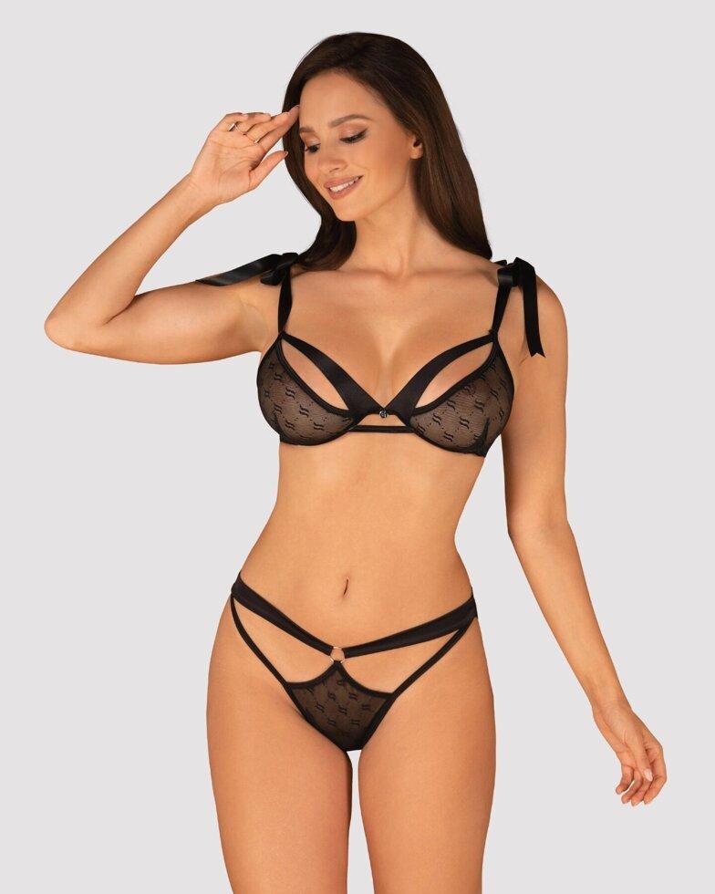 (SALE) Напівпрозорий еротичний комплект Obsessive Obsessivia 2pcs set black S/M, бюстгальтер та трусики