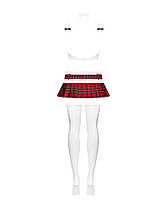 Еротичний костюм школярки з міні-спідницею Obsessive Schooly 5pcs costume S/M, біло-червоний, топ, спідниця, фото 4