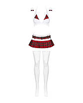 Еротичний костюм школярки з міні-спідницею Obsessive Schooly 5pcs costume S/M, біло-червоний, топ, спідниця, фото 5