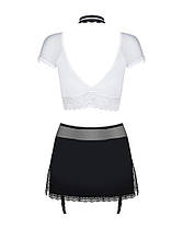Еротичний костюм секретарки Obsessive Secretary suit 5pcs black L/XL, чорно-білий, топ, спідниця, стри, фото 5
