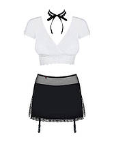 Еротичний костюм секретарки Obsessive Secretary suit 5pcs black L/XL, чорно-білий, топ, спідниця, стри, фото 6