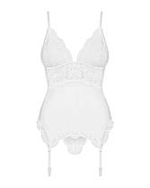 Сатиновий мереживний корсет Obsessive 810-COR-2 babydoll & thong L/XL, білий, корсет, танга, фото 5