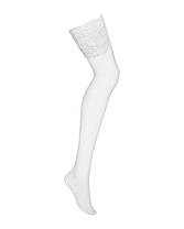 Панчохи під пояс з широким мереживом Obsessive 810-STO-2 stockings L/XL, білі, фото 4