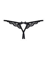 Мереживні танга з двома отворами Obsessive 831-THC-1 crotchless thong S/M, чорні, бантики, фото 5